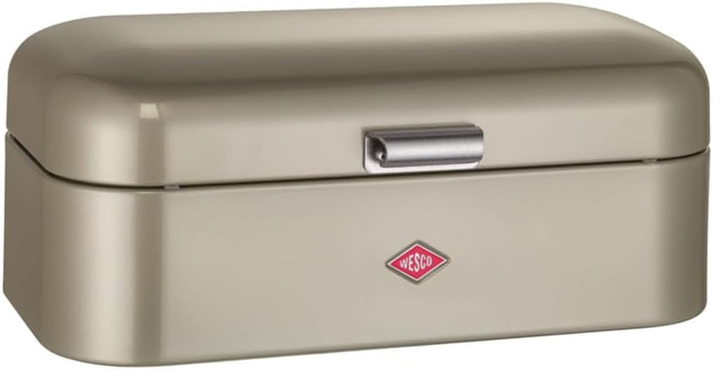 Wesco Corbeille à pain Grandy en noir mat, tôle d'acier enduite de poudre, trous d'aération et poignée robuste Boîtes de conservation des aliments Naty Shop Nickel Argent