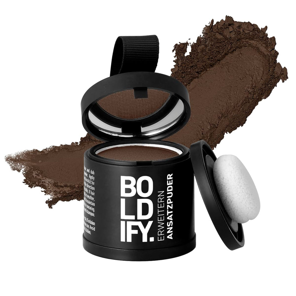 BOLDIFY Root Powder 4g - Correcteur de cheveux épaississant pour femmes et hommes 48h Couverture grise Maquillage imperméable pour dissimuler les racines (Noir) Naty Shop Teinture capillaire Brun moyen 10G (1 paquet)