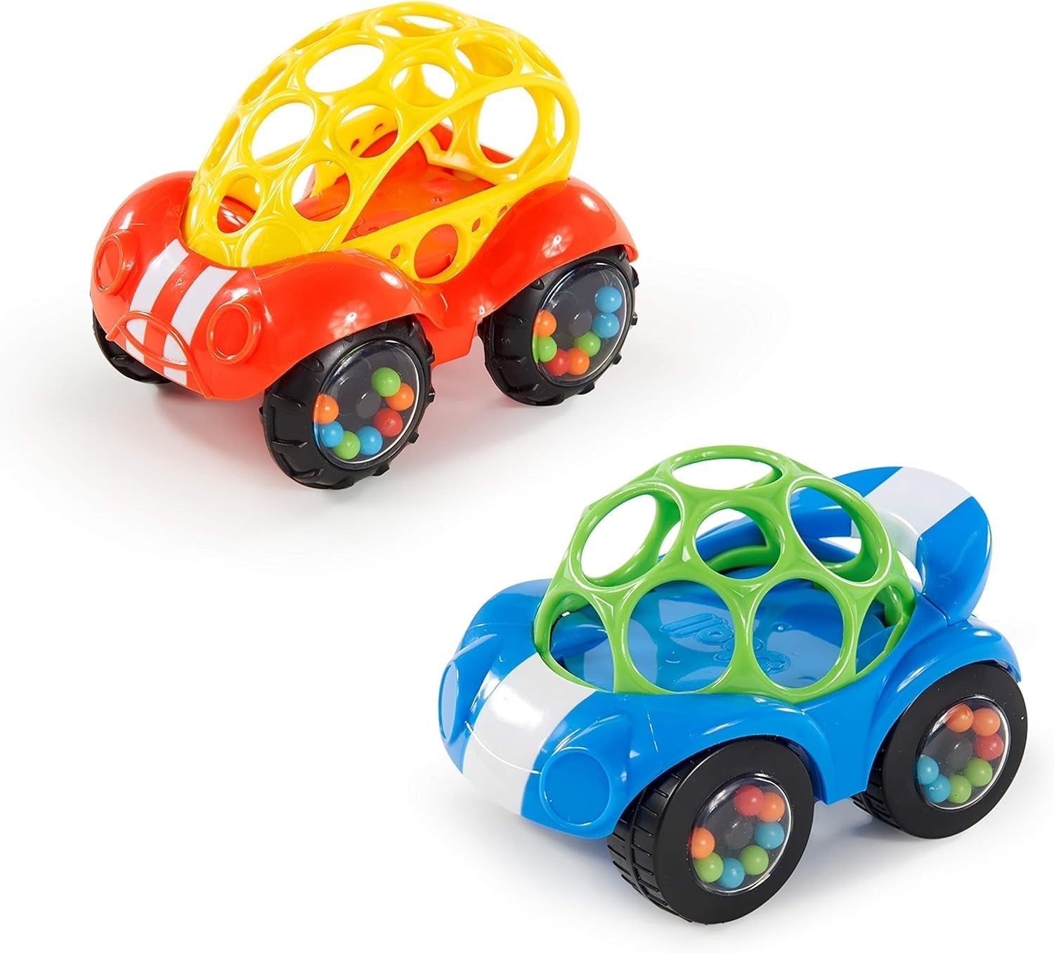 Bright Starts Oball Rattle Toy Car Jouet d'activité motrice pour bébés et tout-petits à partir de 3 mois 1pc Couleur aléatoire Bleu ou Rouge Bebe Naty Shop Toys Titre par défaut