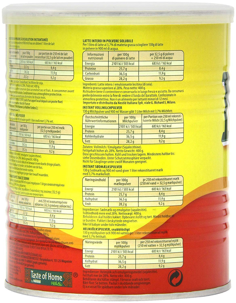 Nestle Nido Vollmilchpulver – Crème instantanée pour café et thé avec vitamines et minéraux et sans conservateurs ou colorants – Dose de 400 g