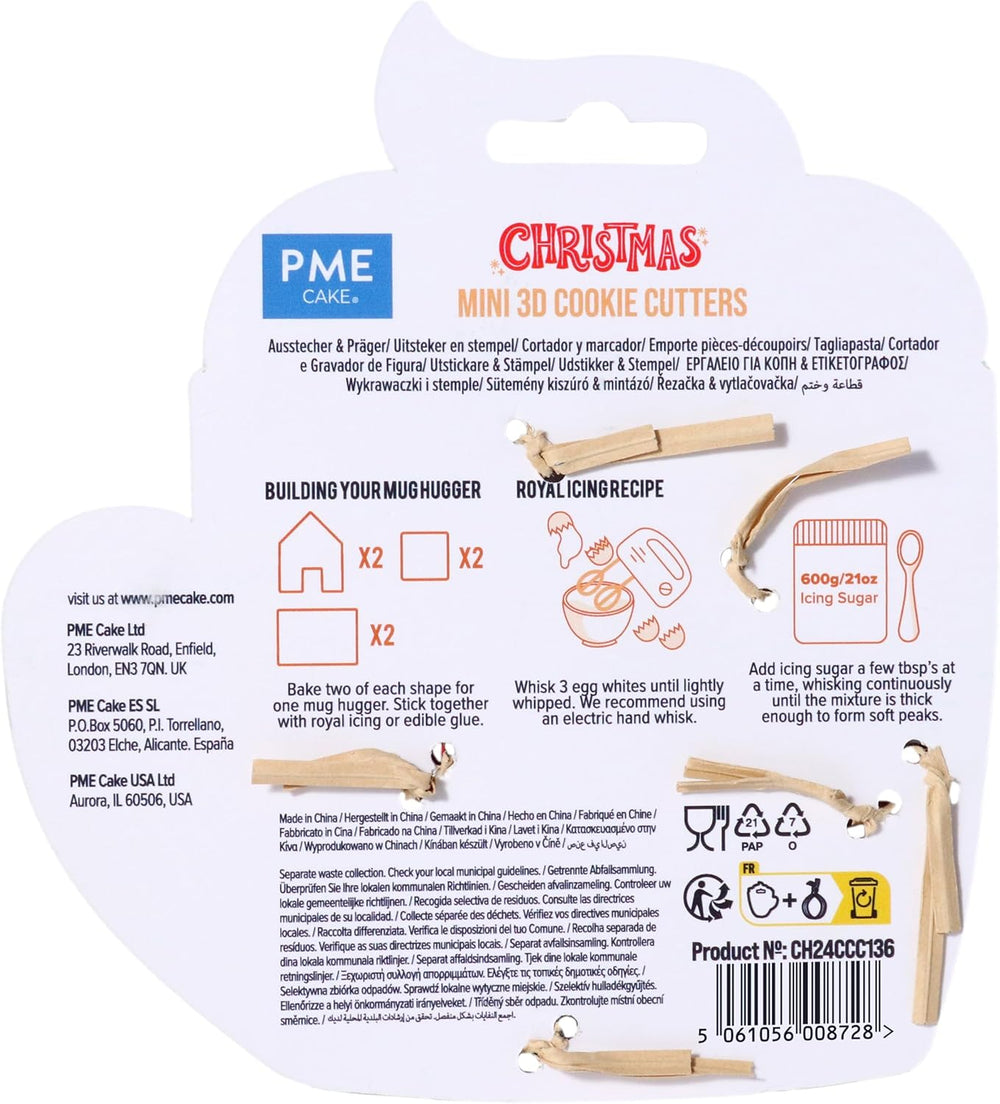 Lot de 3 emporte-pièces de Noël, mini maison en pain d'épices, chauffe-tasse, rouge