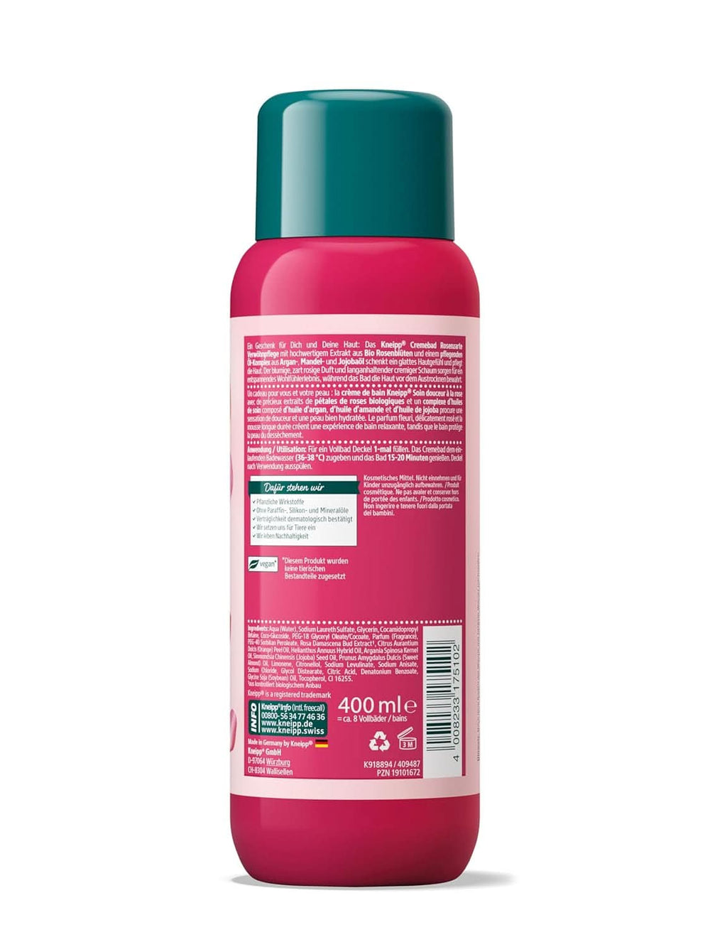 Kneipp, additif de bain à l'extrait de fleurs de roses bio de haute qualité et à un complexe d'huiles nourrissantes, 400 ml Douche et bain Naty Shop