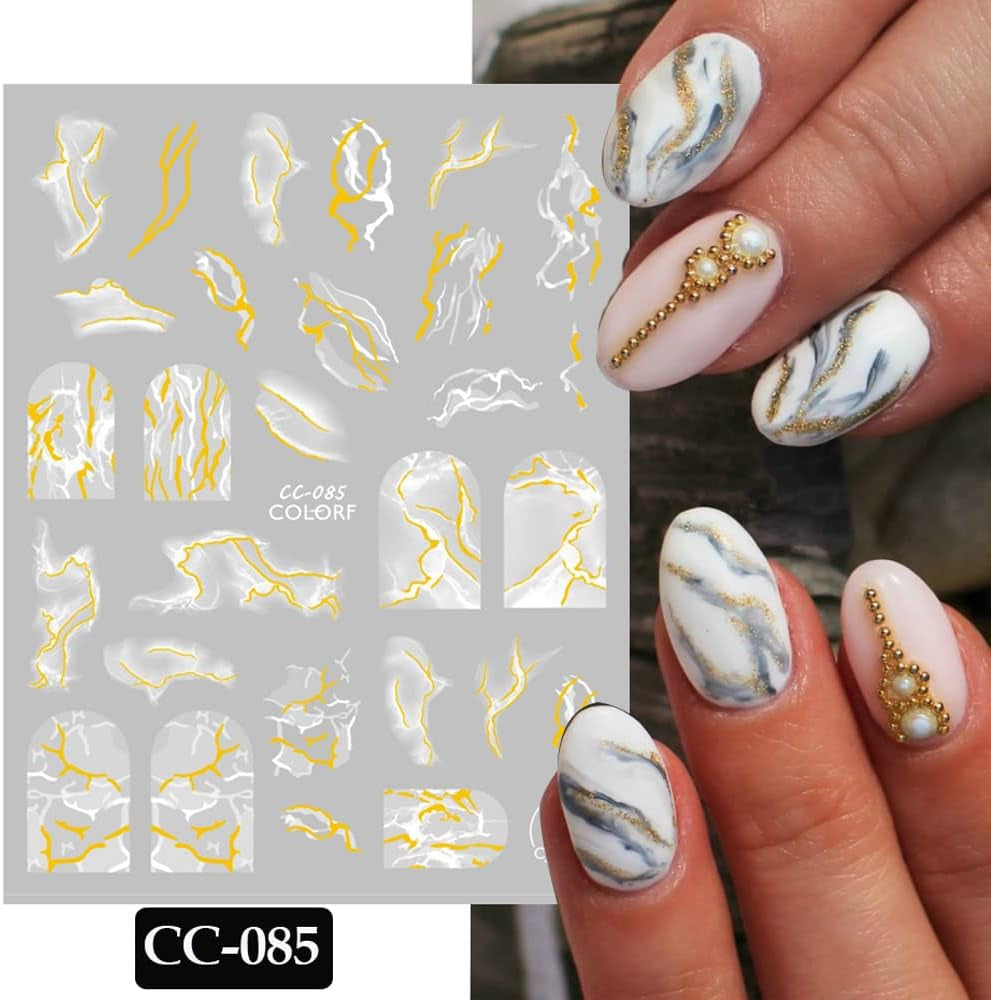 9 Blatt Nagelsticker Französische Spitzenmarmor Nagelaufkleber Selbstklebend Weißes Gold Nail Art Sticker Dekoration Nageldesign Zubehör