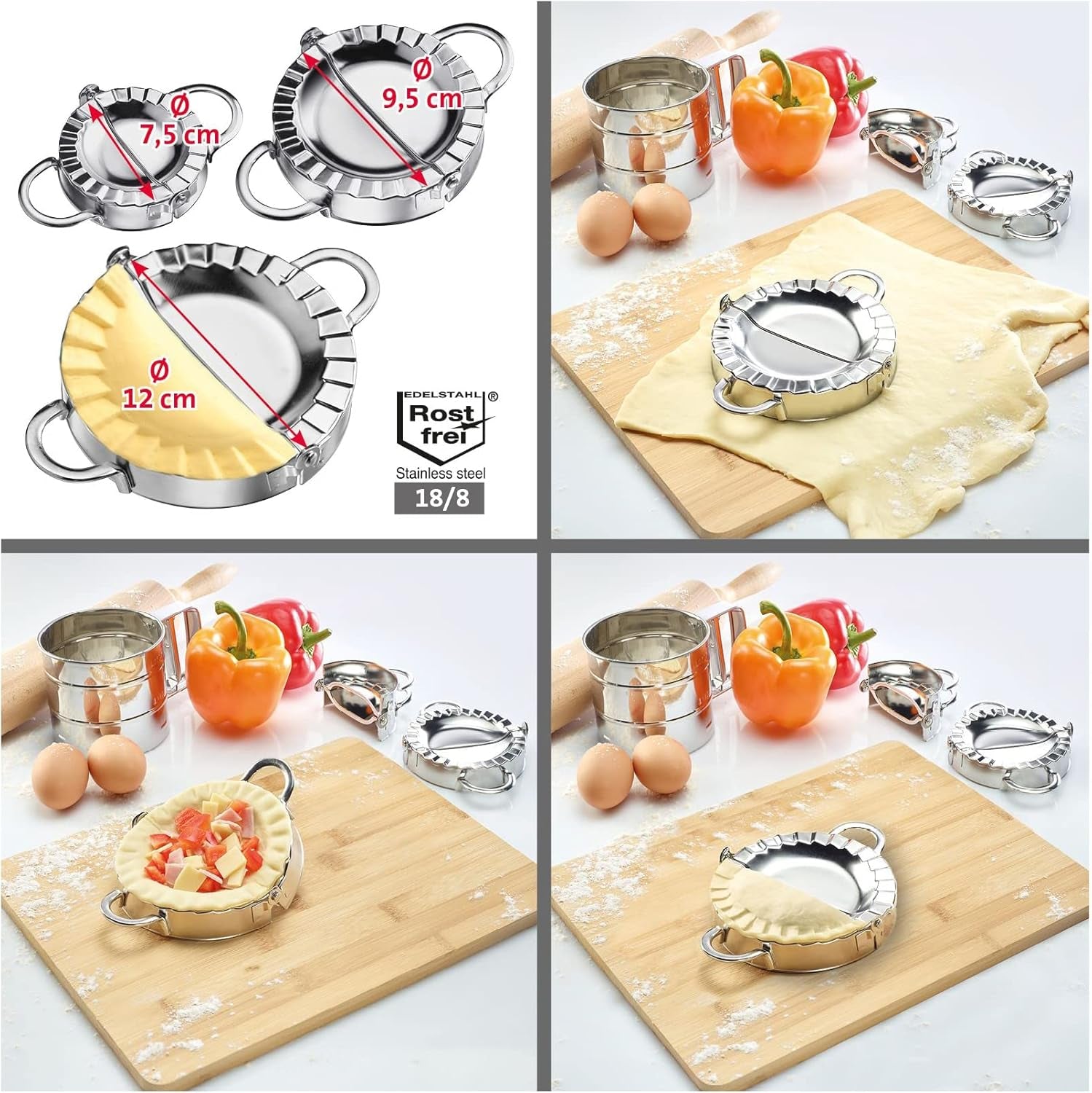 Moule à raviolis Westmark, Diamètre: Ø 9,5 cm, Avec poignées pratiques, Acier inoxydable, Gina, Argent, 61362270