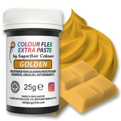 Pâte colorante alimentaire Sugarflair Colourflex Extra Paste Golden - Colorant alimentaire comestible pour crème au beurre, chocolat, pâte à sucre, glaçage, fondant, mélanges à gâteaux, pâte et plus - 25g