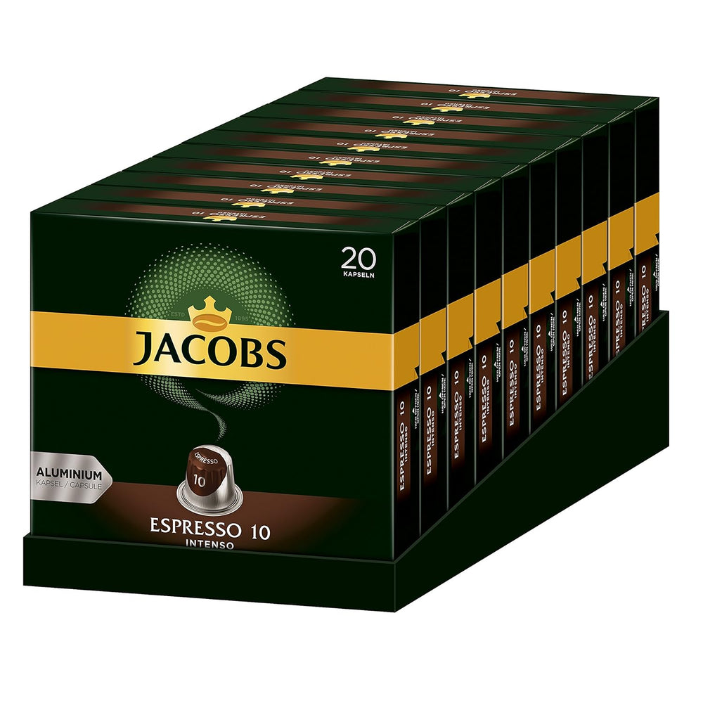Capsules de café Lungo Intenso, intensité 8 sur 12, 10 x 20 tasses & Capsules de café Espresso Intenso, intensité 10 sur 12, 200 capsules compatibles Nespresso®*, 10 x 20 tasses