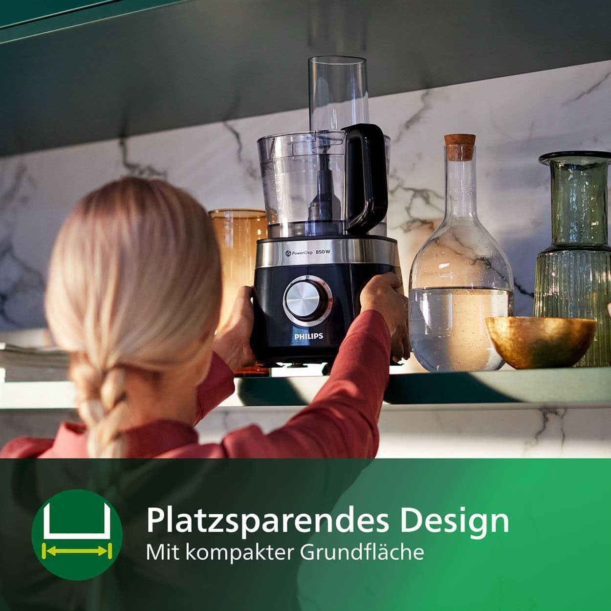 Philips Kompakte Küchenmaschine – 850W, 31 Funktionen, 2.1-Liter-Behälter, Powerchop, Edelstahllklinge (HR7530/10) Cuisine Naty Shop