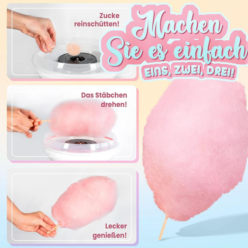 GREENDOSO® Barbe à papa pour machine à barbe à papa (4 x 320 grammes) - 4 parfums (fraise/cola/framboise/pomme) + 50 sticks - MADE in FRANCE Naty Shop