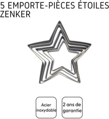 Zenker 44813 Lot de 5 emporte-pièces étoiles, lot de 5 emporte-pièces étoiles, acier inoxydable, argent, 6-12 x 2,5 cm