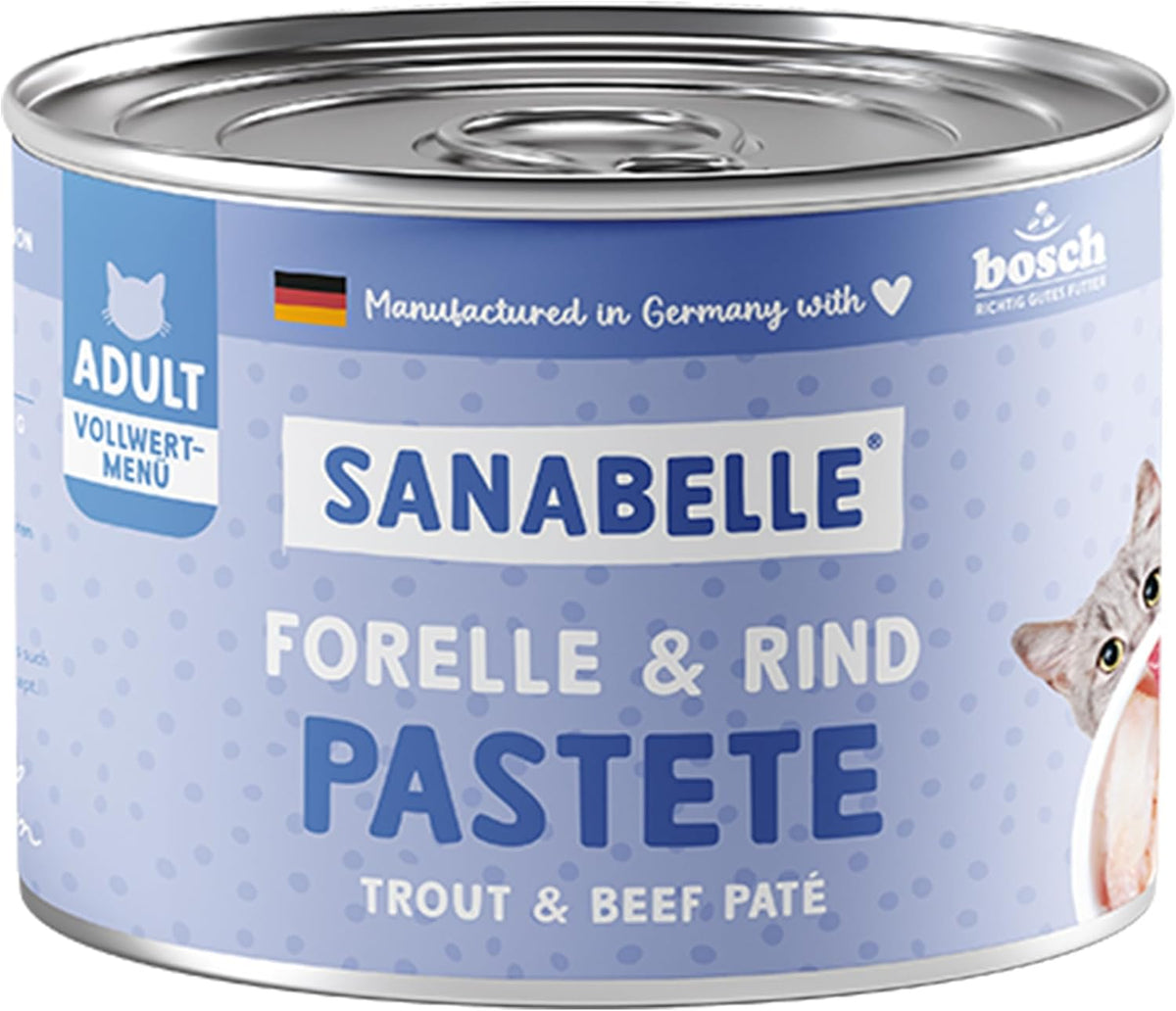 Recompense cu hrană umedă Sanabelle cu păstrăv și vită | 6 x 195 g | 1,17 kg