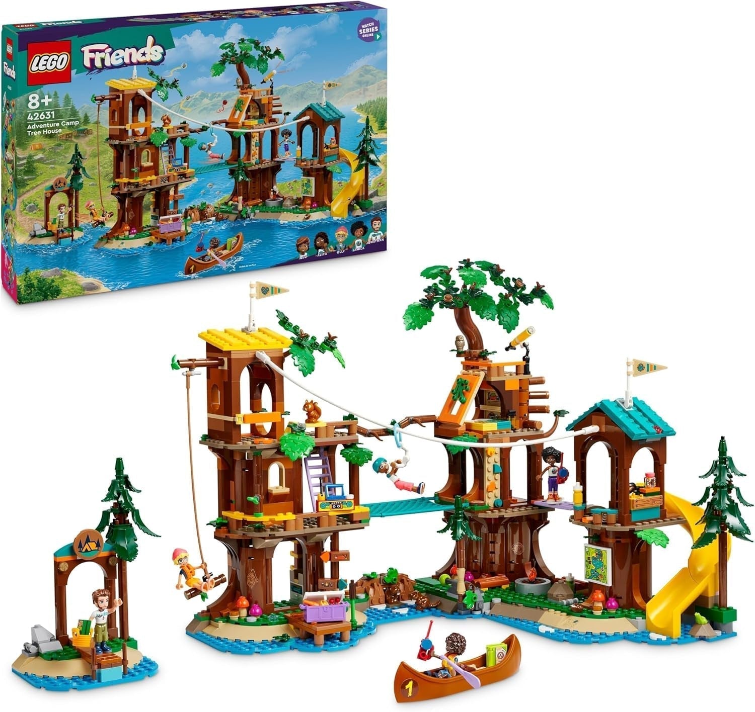 LEGO Friends Tree House At Adventure Camp, set de jeu pour filles et garçons à partir de 8 ans avec 5 figurines et 5 animaux, idée cadeau pour jeux créatifs, jouets de sport, maison de poupée 42631 Sets de construction Besuche den LEGO-Store Default Title