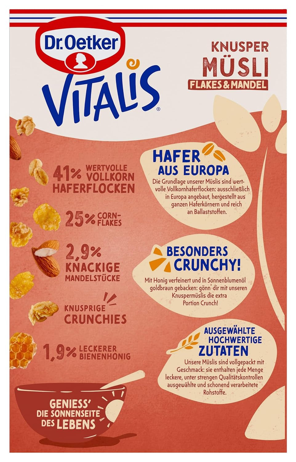 Dr. Oetker Vitalis Crunchy Flakes : Muesli croquant avec corn flakes et morceaux d'amandes, paquet de 5 (5 x 600g)