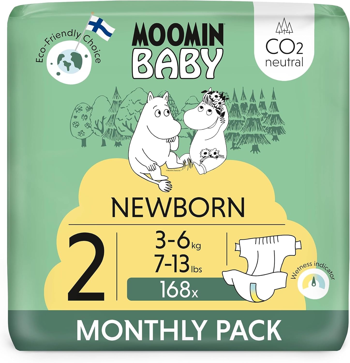 Couches Moomin Baby Eco, taille 3, 5-8 kg, 48 pièces, couches souples de qualité supérieure | Doux et agréable pour la peau, respirant, absorbant, sans produits chimiques inutiles |