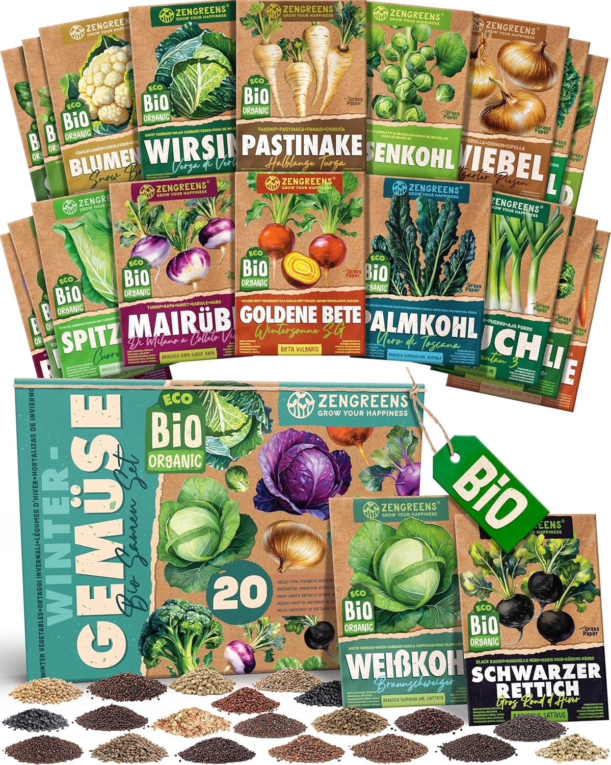 Bio Wintergemüsesamen Im 20Er Set - 20 Winter Gemüse Samen Für Den Einfachen Anbau Im Garten, Balkon Oder Hochbeet - Pflanzensamen - Saatgut