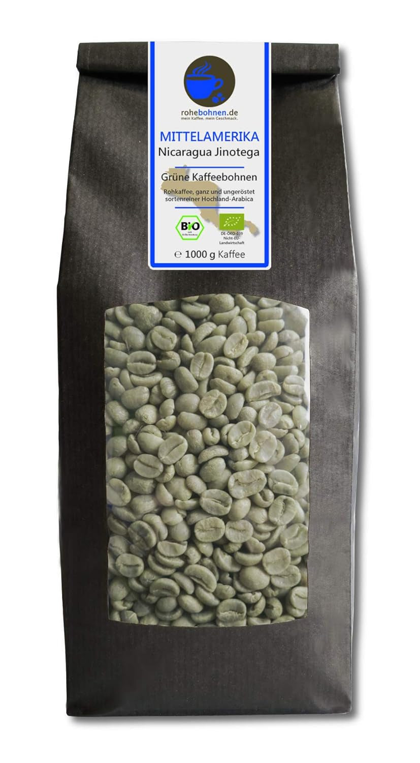 Bio Rohkaffee - Grüner Hochland Kaffee Nicaragua Jinotega (grüne Kaffeebohnen 1000g) - Certifié GMP