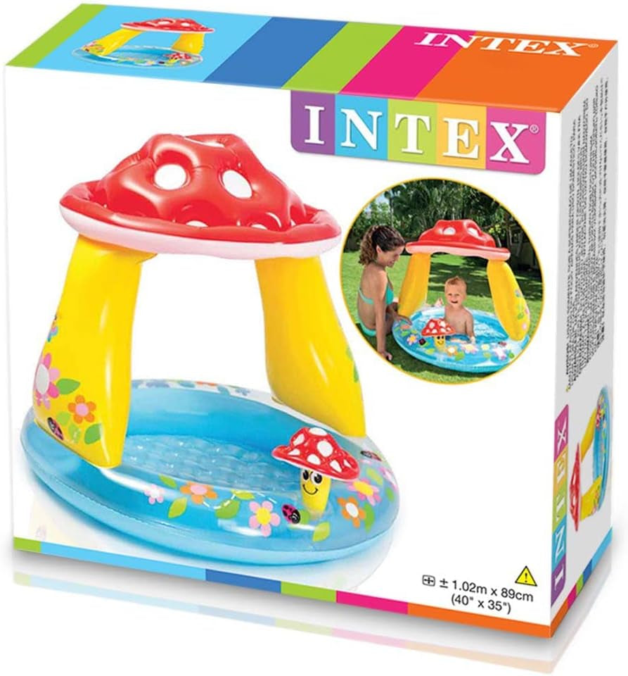 Intex 57114NP - Piscină gonflabilă pentru bebeluși, tip ciupercă, vinil, multicoloră, 102x89 cm