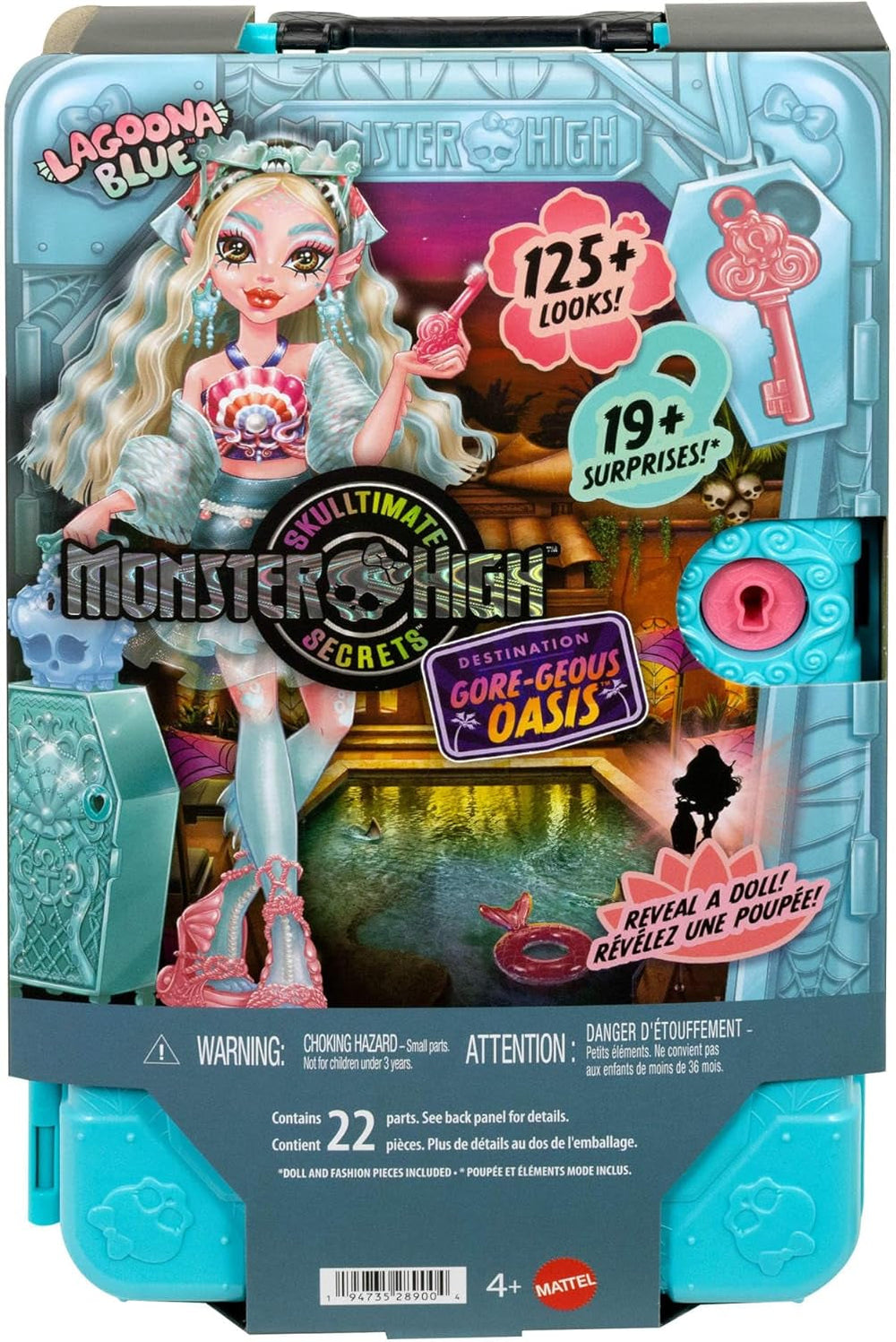 Monster High Skulltimate Secrets Lagoona Blue Puppe und Zubehörset, Destination: Gore-geous Oasis mit Koffer und über 19 Zubehörteilen wie Kleidung, JDR51