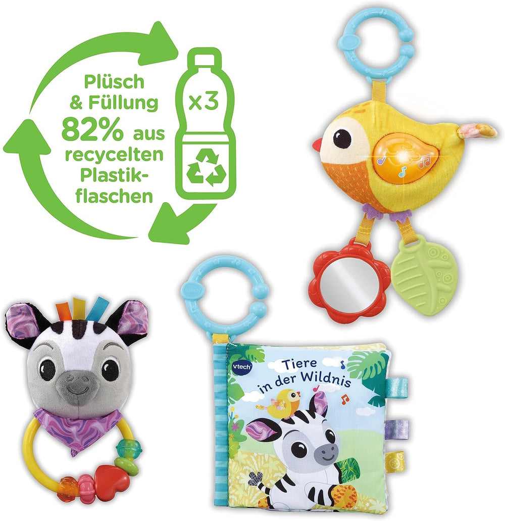 VTech Baby - Coffret Cadeau Bébé Amis des Animaux - Coffret de Jouets avec Livre en Tissu, Oiseau Chanteur et Hochet Zèbre - Pour 0-24 Mois Jouets pour Bébé Naty Shop