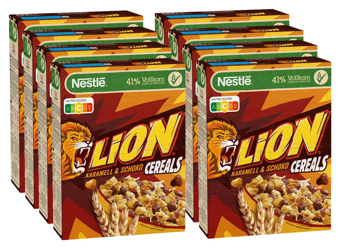 Céréales LION, Céréales chocolat au caramel et farine complète 41%, paquet 8 x 400 grammes Cereal Naty Shop