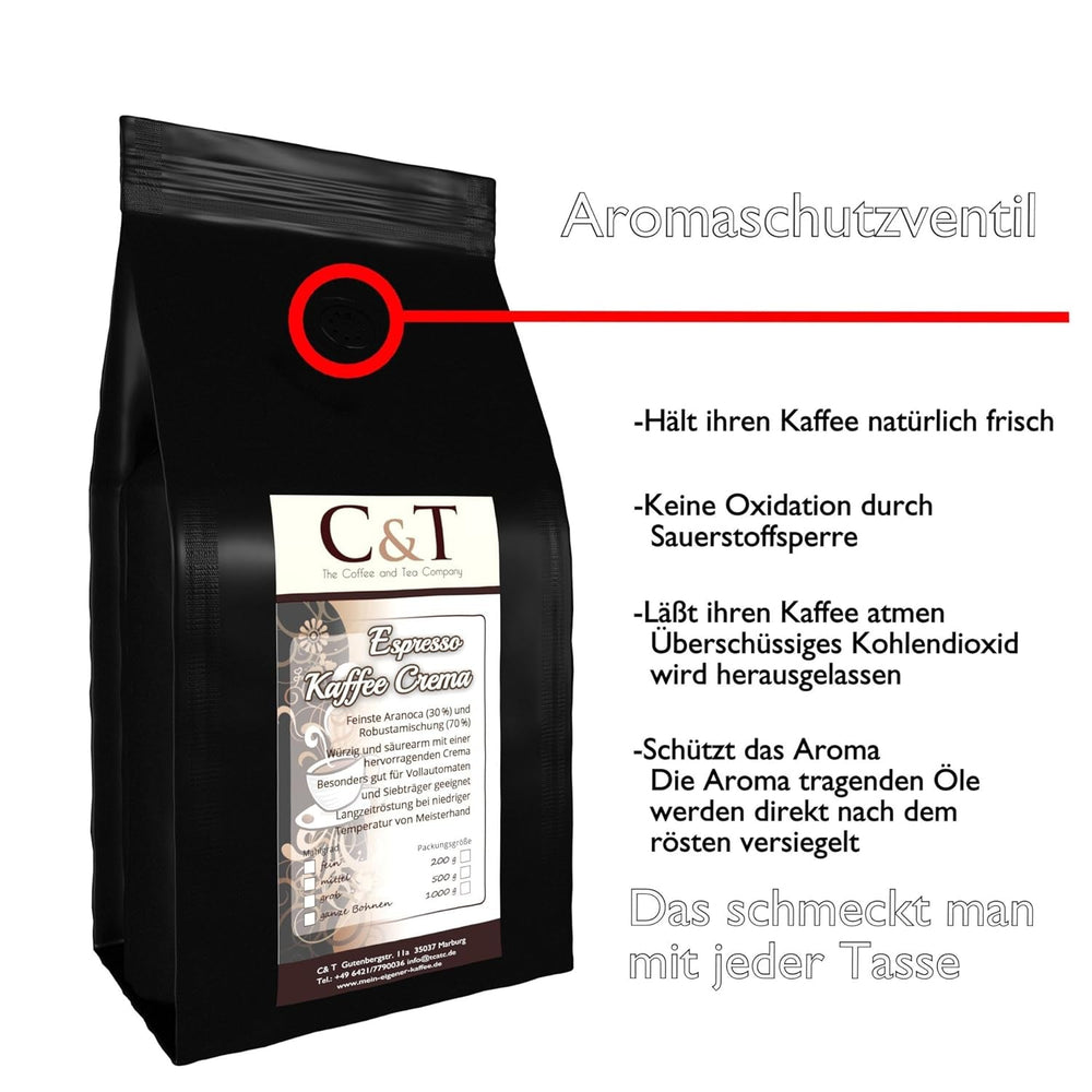 Cafea - ESPRESSO Crema - Espresso - Boabe întregi de cafea 2 x 1000 g proaspăt prăjite de noi