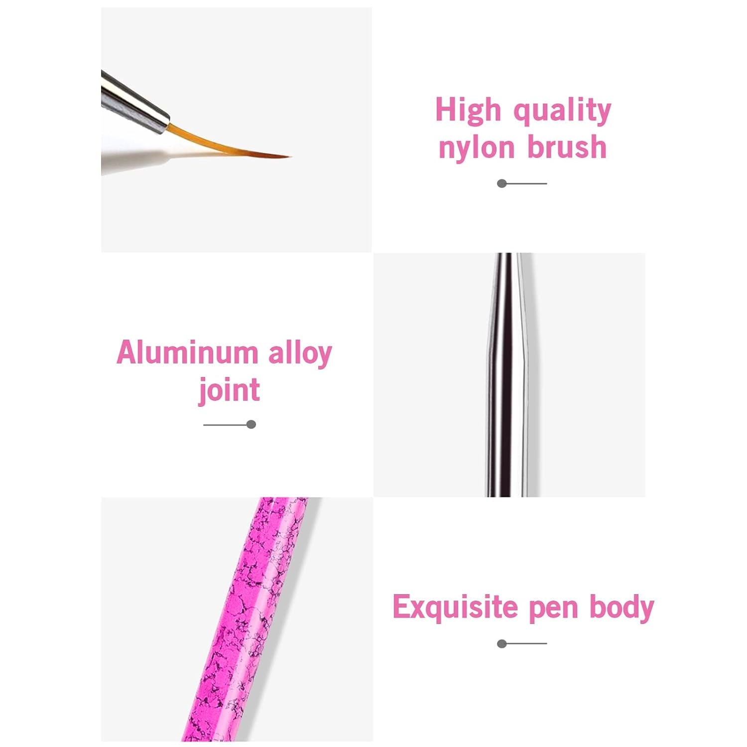 Sularpek Nail Art Liner Pinsel, 5 pièces Profi Detail Fine Nails Gel Nails Brush, Nagel Pinsel Dünn Für Beauty Frauen Nagelstudio (5 Größen, Rosa)