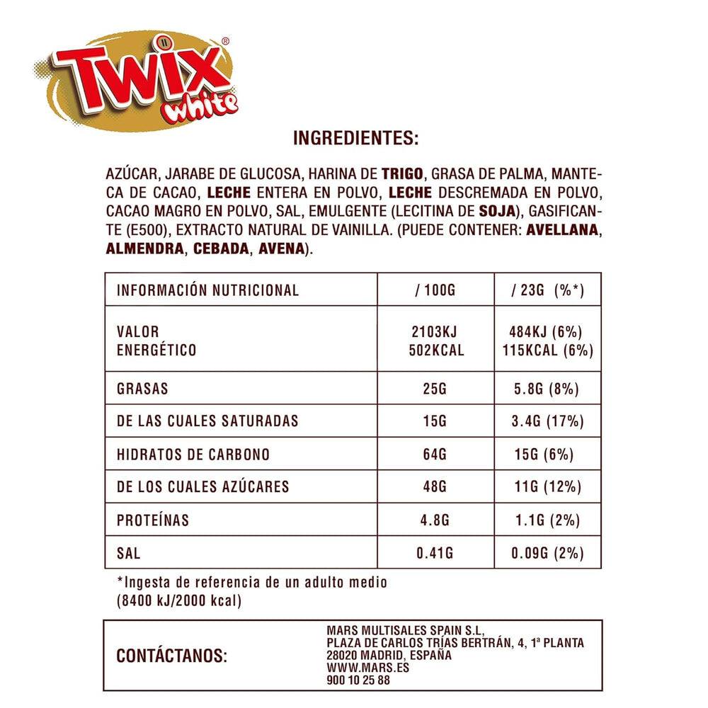 Barres de chocolat blanc Twix | Caramel, Biscuits, Chocolat Blanc | Paquet multiple de chocolat | 5 barres (5 x 46g) (Pack de 5)