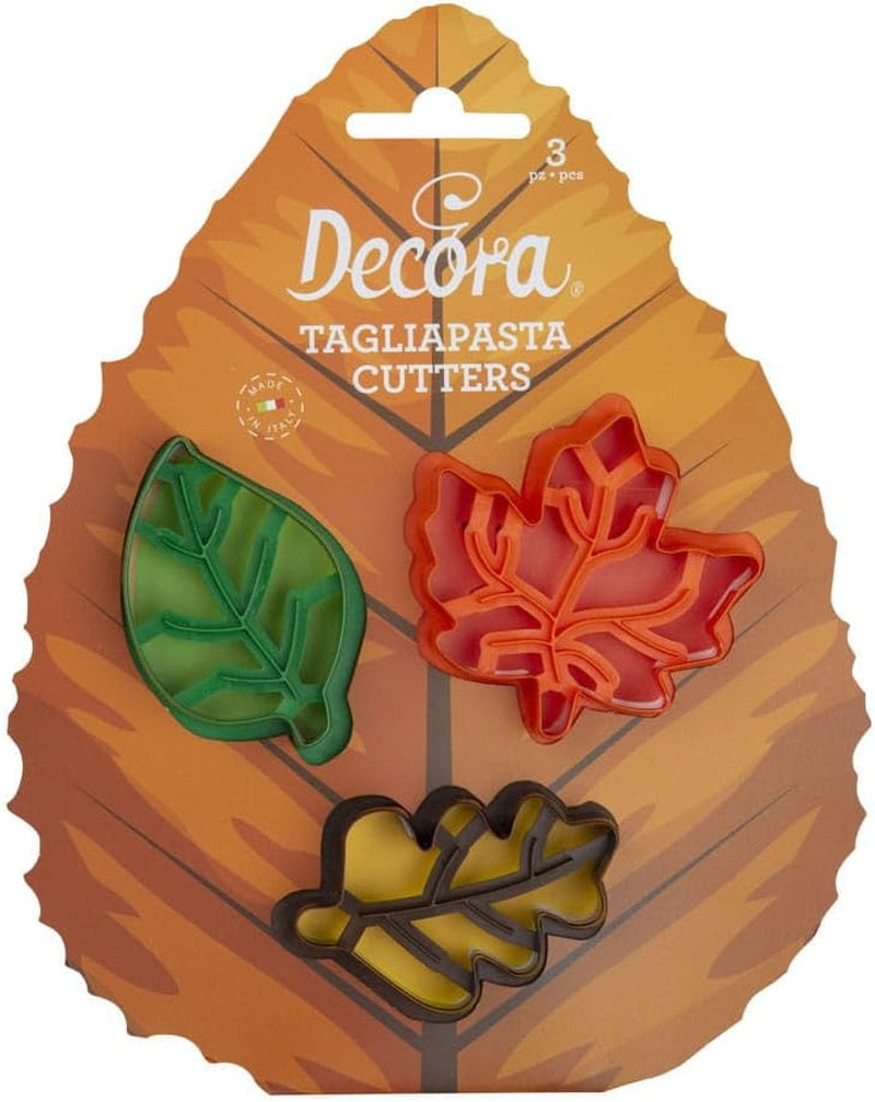 0255165 Emporte-pièces en plastique feuilles d'automne, ensemble idéal pour décorations en pâte à sucre ou en gumpaste, fabriqué en Italie, design original. Paquet de 3.