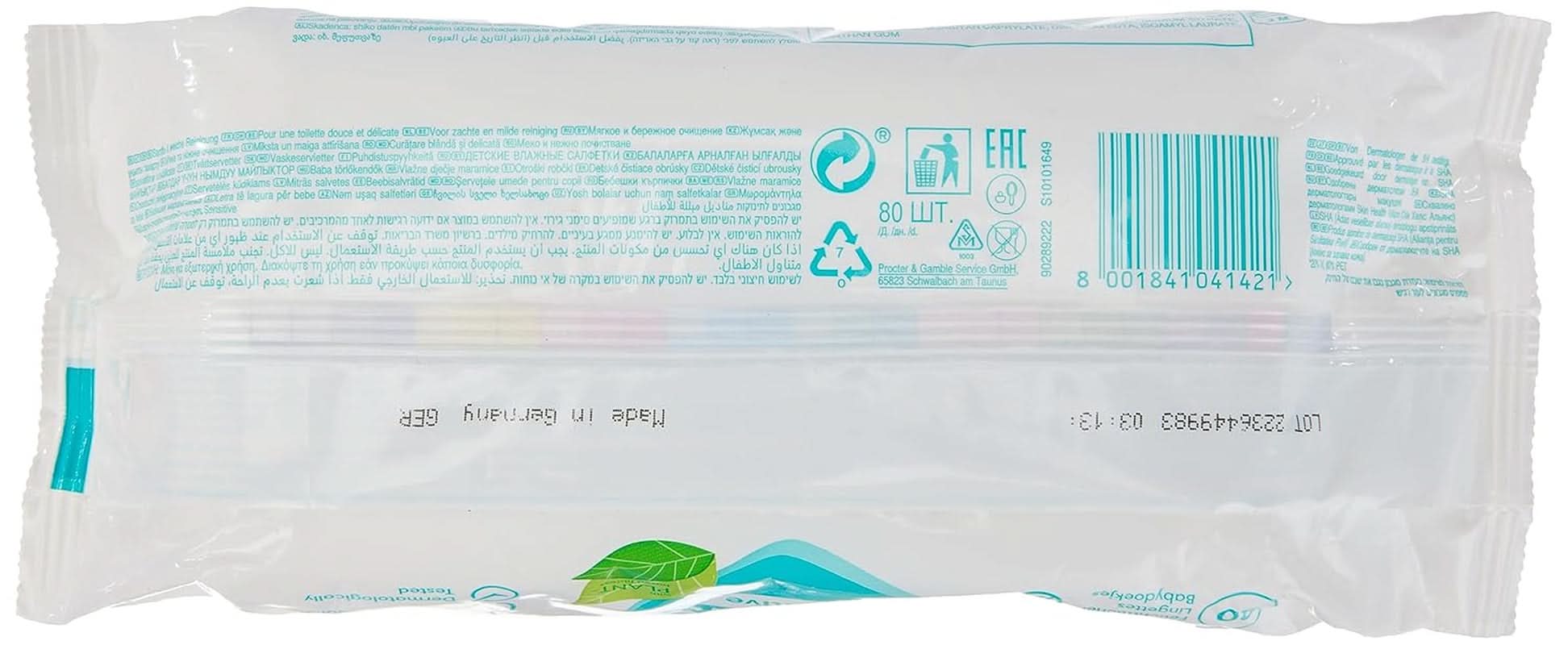Lingettes humides Pampers Sensitive, 80 lingettes Lingettes humides pour bébé Naty Shop