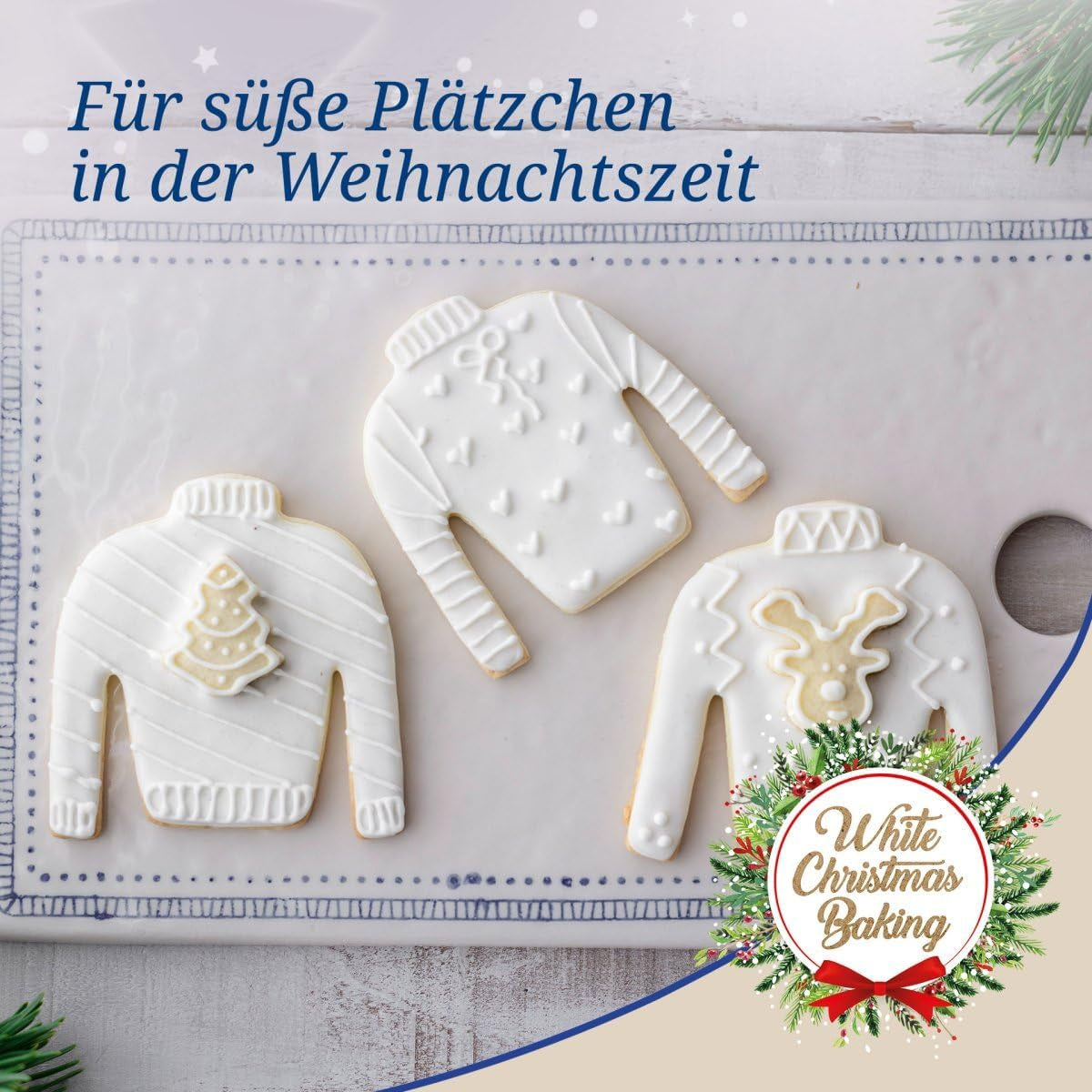 Dr. Oetker Lot de 3 emporte-pièces en forme de pull de Noël laid - Emporte-pièces, blanc, Noël, cuit - Emporte-pièces en acier inoxydable pour Noël