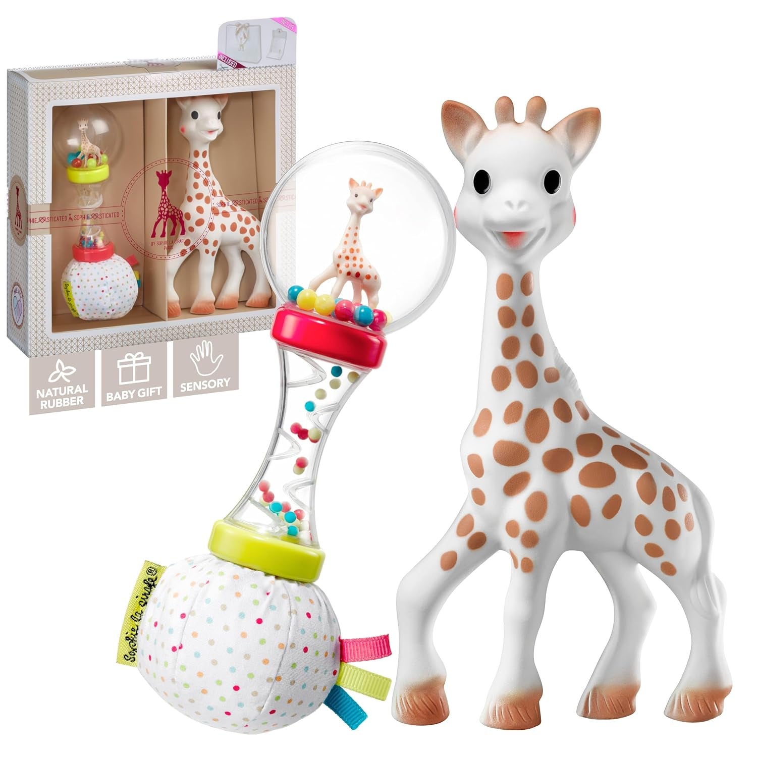Coffret cadeau anniversaire Sophie la girafe Pouet hochet Sophiesticated 00012 Jouets Bebe Naty Boutique Unique Transparent