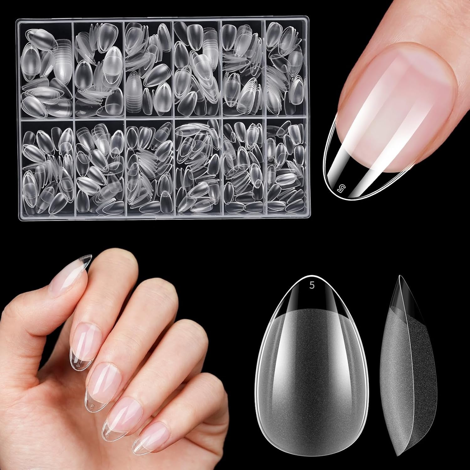 Ongles artificiels courts 500 pièces bouts d'ongles à couverture complète en gel souple pour ongles en gel 12 tailles bouts d'ongles pré-polis pour ongles en gel Ongles artificiels courts Extensions d'ongles de cercueil avec boîte