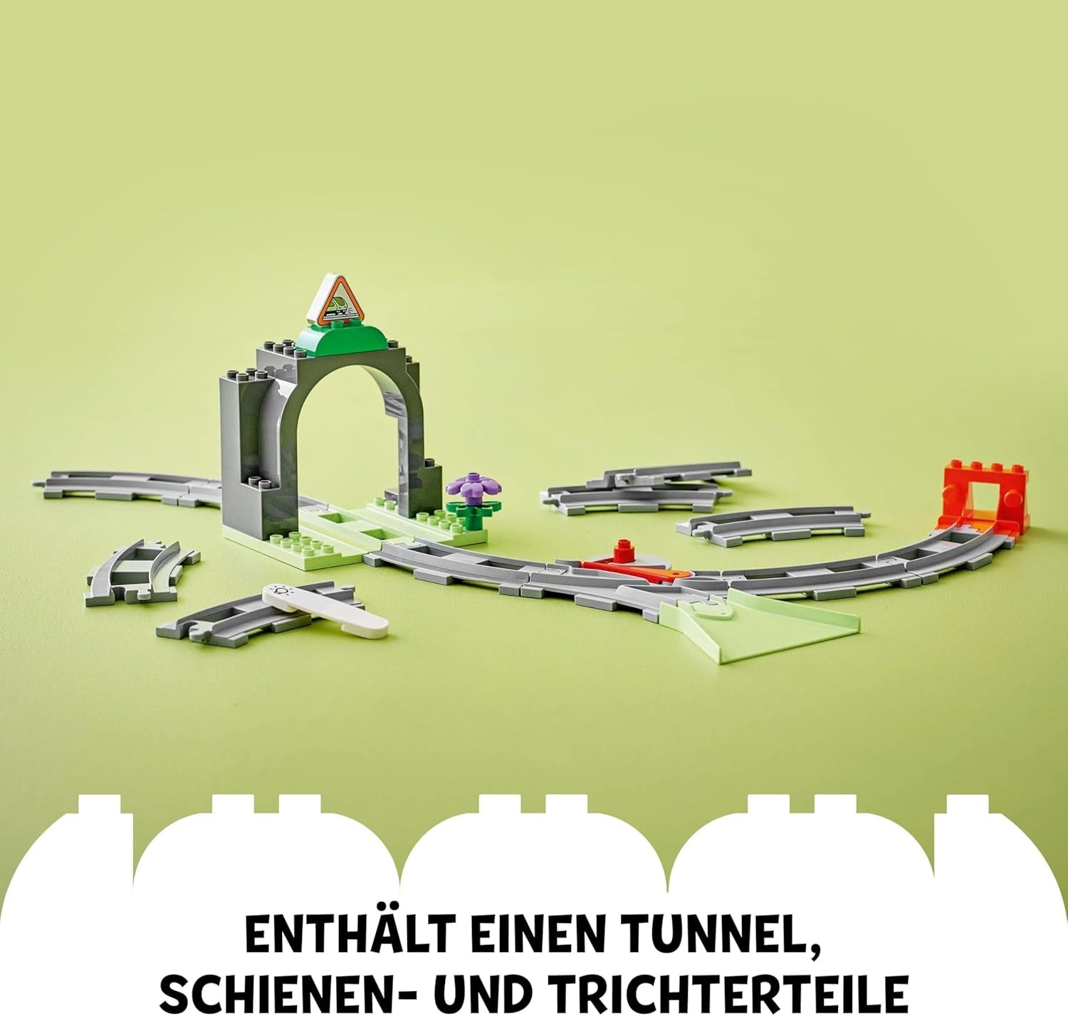 LEGO DUPLO Eisenbahntunnel und Schienen – Erweiterungsset - Lernspielzeug für Kleinkinder – 10-teilige Bahnstrecke mit Trichter und Weiche – Geschenk für Jungen & Mädchen ab 2 Jahren - 10425