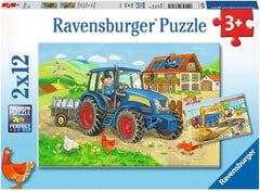 Ravensburger Puzzle pour Enfants - 07616 Chantier de Construction et Ferme - Puzzle pour 3+ Puzzle 2X12 pièces Naty Shop Single