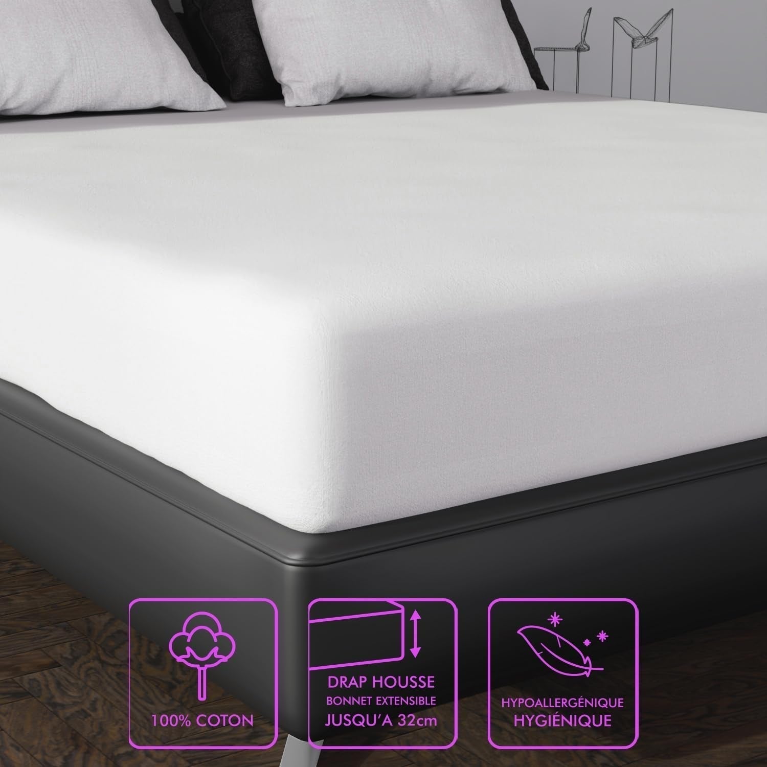 Soleil D'Ocre Matelas protégé en flanelle, coton, blanc, 180 X 200 cm Couettes et couettes Naty Shop