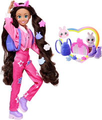 Simba 105953975 - Kawaii Hi Ankleidepuppe Lucy (26 cm) - bewegliche Modepuppe zum Frisieren und Stylen, Puppe mit Langen Haaren, Hase und Zubehör, Spielzeug für Kinder ab 4 Jahre