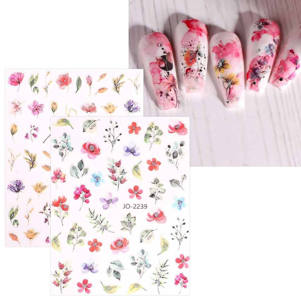 JMEOWIO Nagelsticker Frühling Blume 12 Blatt Nail Art Sticker Selbstklebend Nagelaufkleber Blätter Dekoration Nageldesign Zubehör