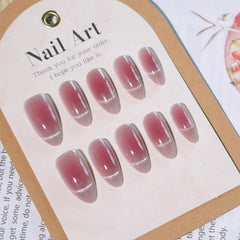 Moonglow Faux Ongles Magnétiques Courts, Rose Amande Rouge Dégradé Paillettes Oeil de Chat avec Colle, Rose Rouge Ombre Paillettes Photothérapie Ongles Artificiels pour Femmes et Filles