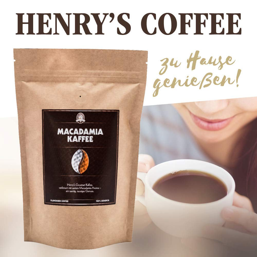 Henry's Macadamia Coffee 1000g - notre café gastronomique raffiné aux saveurs les plus raffinées - torréfié artisanalement - grains de café de qualité supérieure