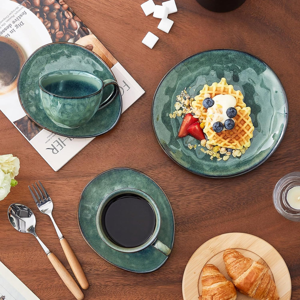 Service à café en grès Vancasso STARRY, service à café 12 pièces pour 4 personnes, comprenant des tasses à café et des soucoupes, look vintage