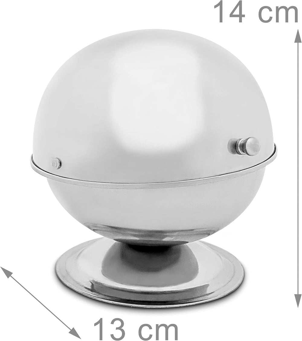 Relaxdays SWEETY Sucrier Inox 14 x 13 x 13 cm (H x L x P) Boule à Sucre avec Couvercle Roulant Boite à Bonbons Ronde Argenté