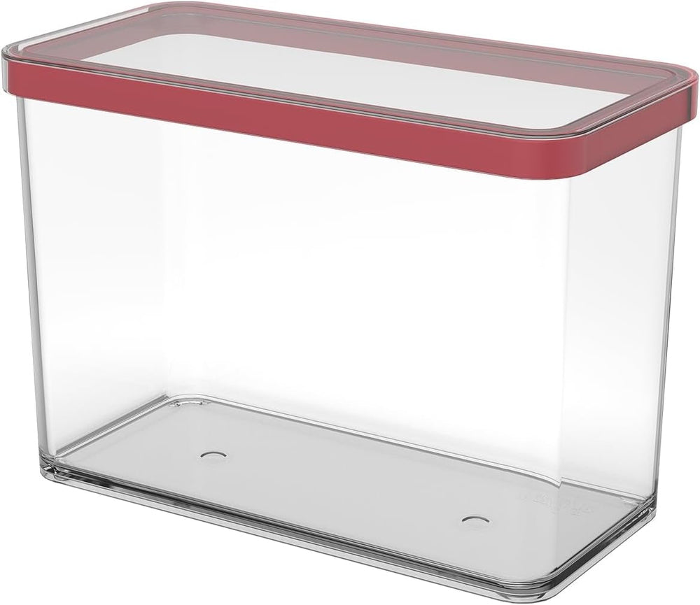 Rotho Loft Lot de 5 bocaux de conservation avec couvercles, différentes tailles, plastique alimentaire (PP) sans BPA, transparent/rouge, (21,4 x 21,4 x 23,5 cm) Naty Shop 2,1 L rectangulaire