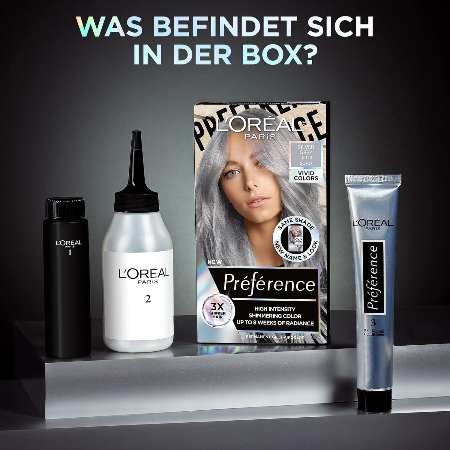 L'Oréal Paris Coloration permanente intensive, Jusqu'à 8 semaines de cheveux brillants et de couleur intense, Préférence Vivid Colors, Couleur : 10.112 GRIS ARGENT, 1 pc (pack de 2) Teinture cheveux Naty Shop