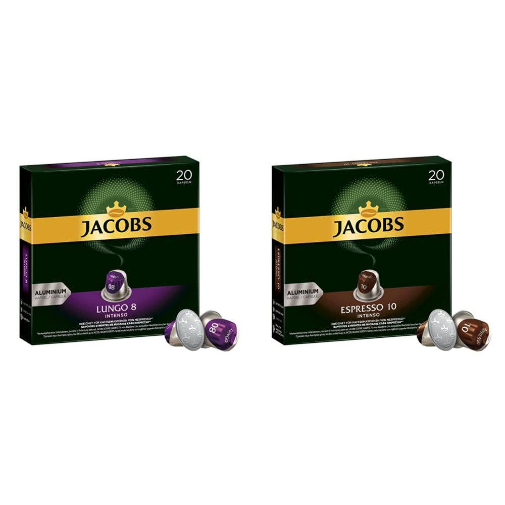 Capsules de café Lungo Intenso, intensité 8 sur 12, 10 x 20 tasses & Capsules de café Espresso Intenso, intensité 10 sur 12, 200 capsules compatibles Nespresso®*, 10 x 20 tasses