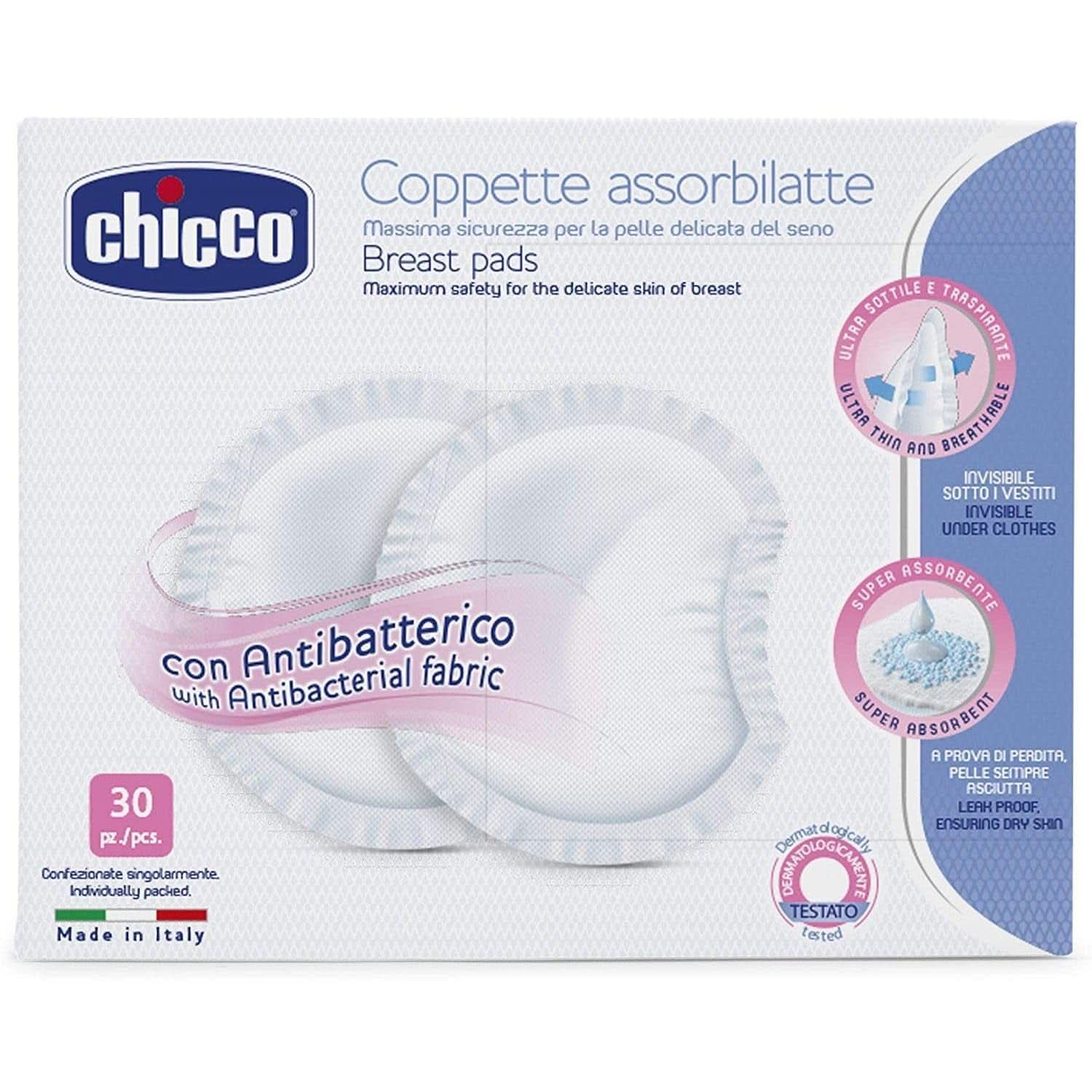 Chicco coussinets de protection pour tétons, antibactériens, 4 semaines, 120 pièces Accessoires Alimentation et Allaitement Bebe Naty Shop
