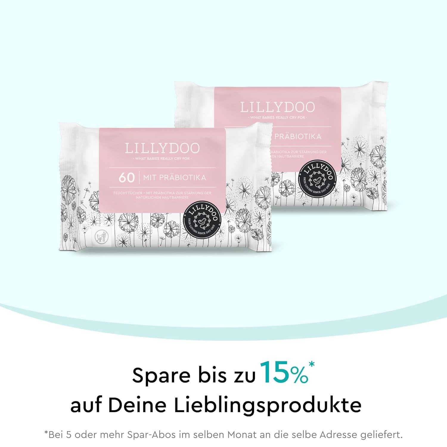 LILLYDOO lingettes humides aux prébiotiques, lingettes 100% sans plastique et sans parfum (FSC Mix) Lingettes humides bébé Naty Shop