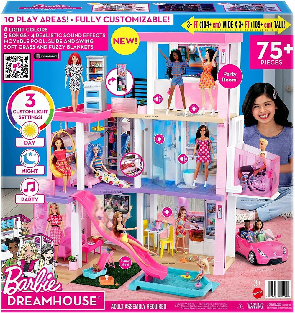Barbie Dream House (114 cm), maison de poupée à 3 étages, piscine, toboggan, ascenseur pour fauteuil roulant, 75 accessoires, poupées, convient comme cadeau pour les enfants de 3 ans et plus, GRG93 Naty Shop Doll Houses
