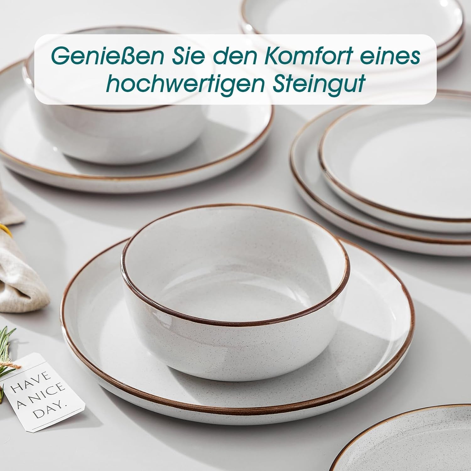 Vancasso LOIRE Service de table en grès pour 6 personnes, service de table 18 pièces pour 6 personnes, gris moderne, comprenant un bol, une assiette à dessert et une assiette plate, passe au micro-ondes et au lave-vaisselle