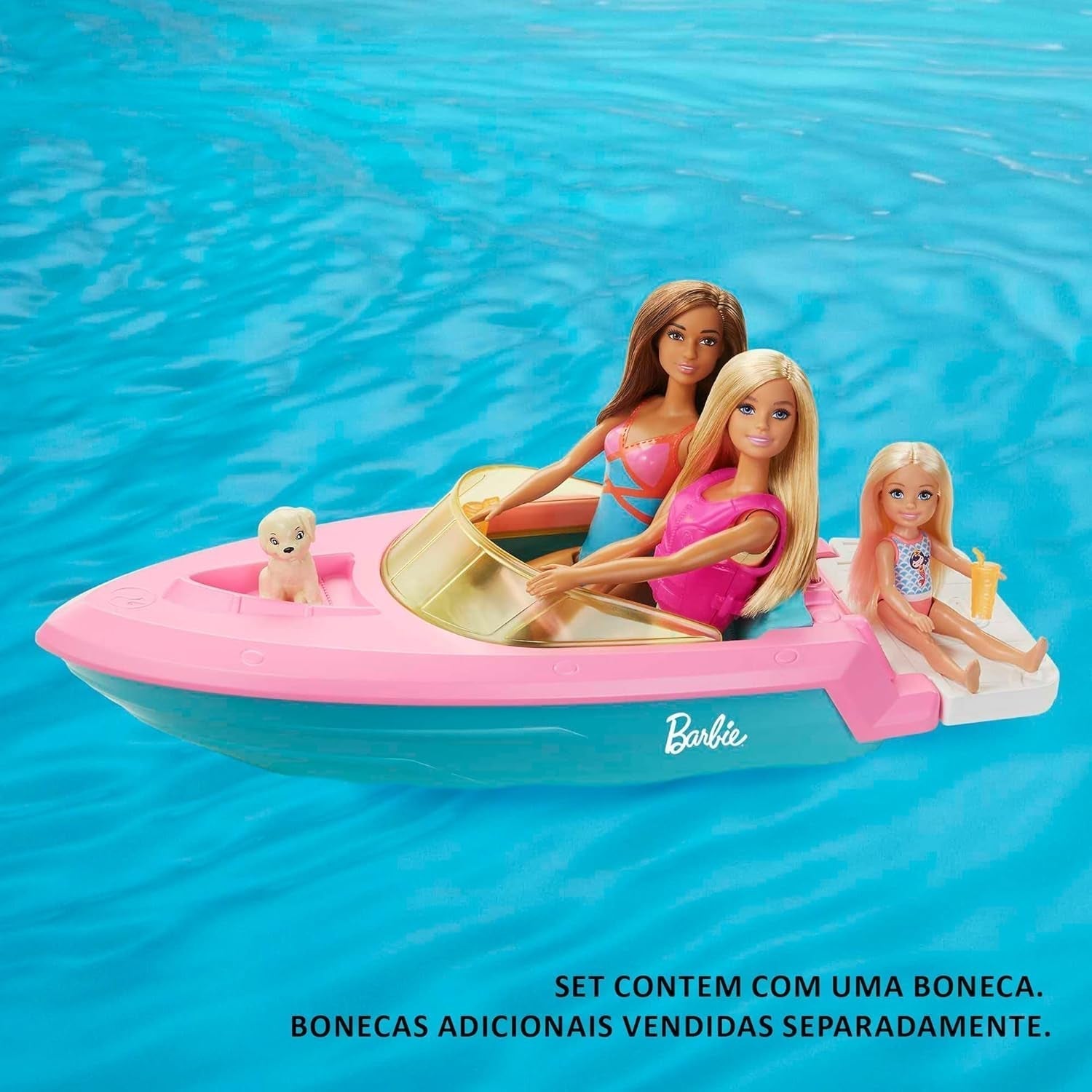 Barbie Speedboat Set, poupée Barbie aux cheveux blonds, gilet de sauvetage rose, bateau, chiot, accessoires, cadeaux pour 3+, Grg30 Naty Shop Dolls