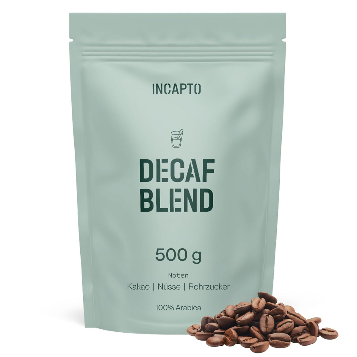 Incapto Ganze Entkofeinierte Kaffeebohnen | Ohne Chemicalien | Mélange de café 100 % Arabica au Brésil | Ungemahlen Espresso Bohnen | Café décaféiné à l'eau suisse, paquet 500g