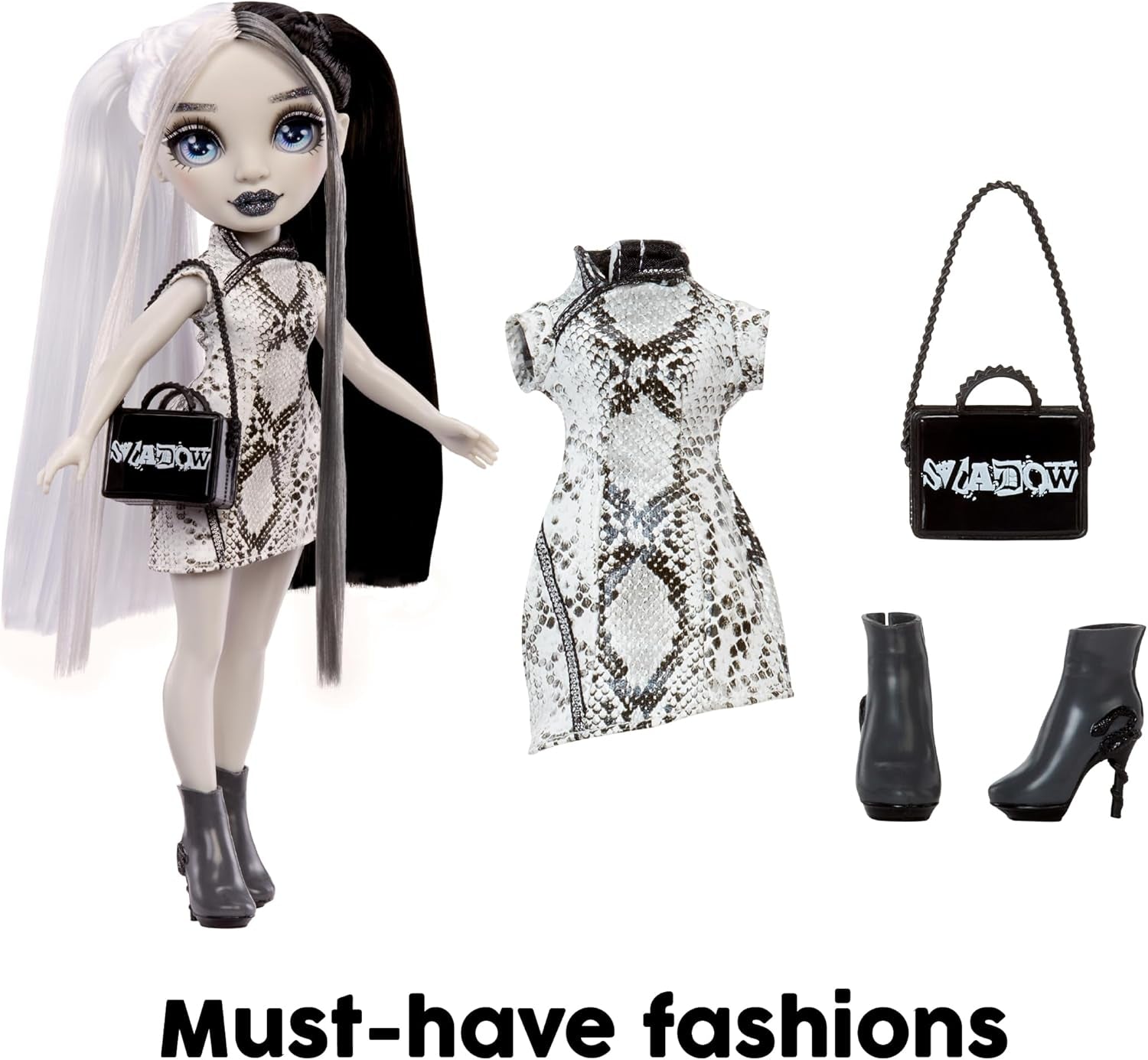 Poupée Rainbow High Shadow High Heather Grayson - 28 cm dans les tons de gris, cheveux et tenue noirs et blancs, sac élégant, joli cadeau pour les enfants de 4 à 10 ans